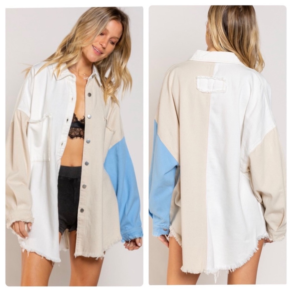 🌷NEW POL Half And Half Design Shacket With Balloon Style Sleeves🌷 - Picture 2 of 10